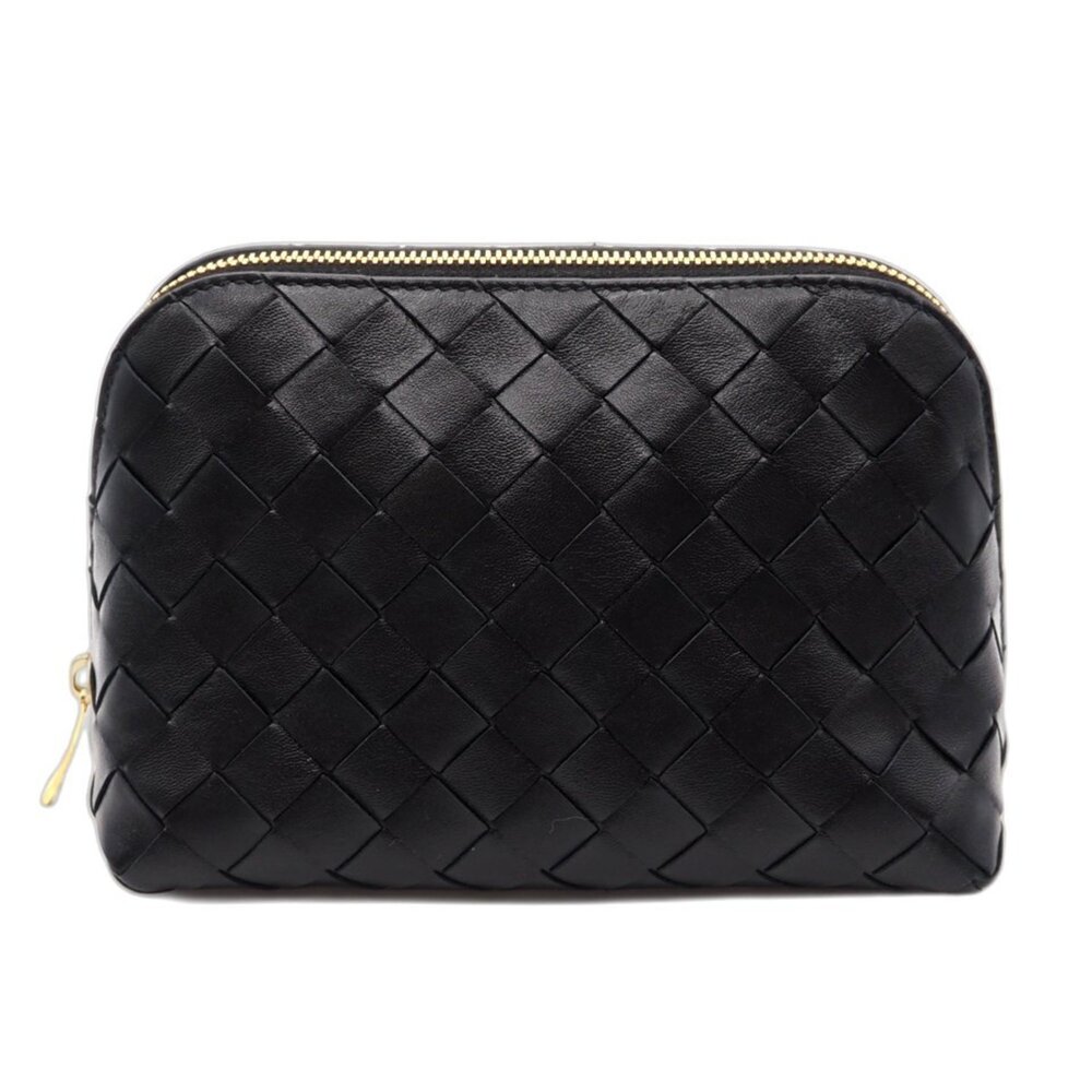 BOTTEGA VENETA Black Leather Intrecciato Pouch
